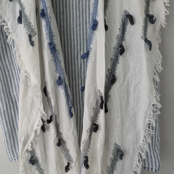 Anthropologie Blue & White Striped Linen Vest with Fringe Scarf - Picture 2 of 5